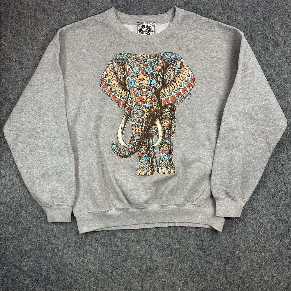 MENS RIOT SOCIETY GRAY Aztec Print ELEPHANT GRAPHIC CREWNECK Sz LARGE (Lg) SK8er
